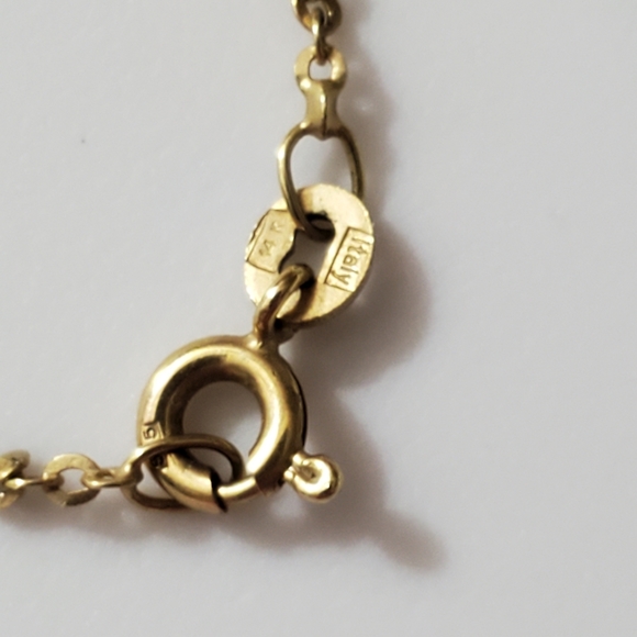 Solid 14k gold turquoise cable link chain station necklace 25" Italy vtg chain - Picture 2 of 11